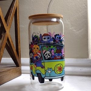 Stitch as horror characters glass tumbler